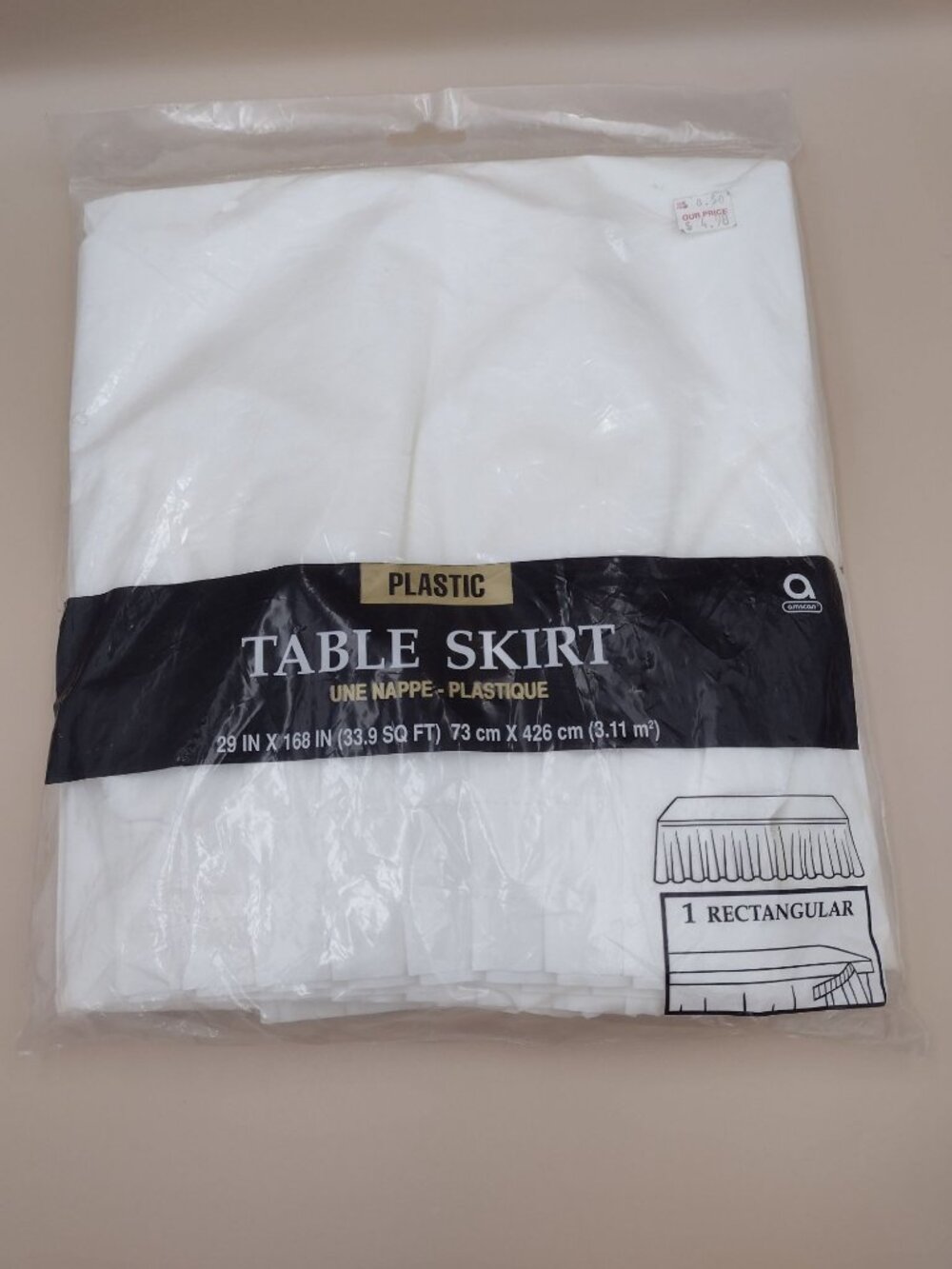 White Plastic Table Skirt 29 In X 168 In Rectangular Disposable 33.9 Sq Ft